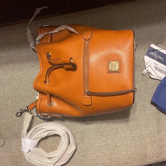 Dooney & Bourke Brown Saffiano Small Drawstring Crossbody Bag - Picture 8 of 9
